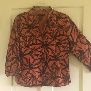 Silk Land ladies large orange & black floral blouse NWOT